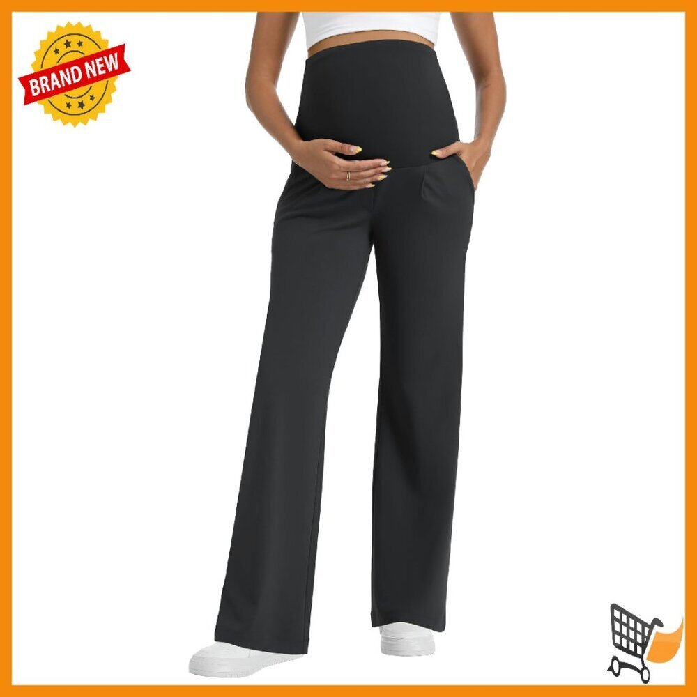 Maternity Wide Leg Stretchy Dress Pants Work Business Casual Trousers